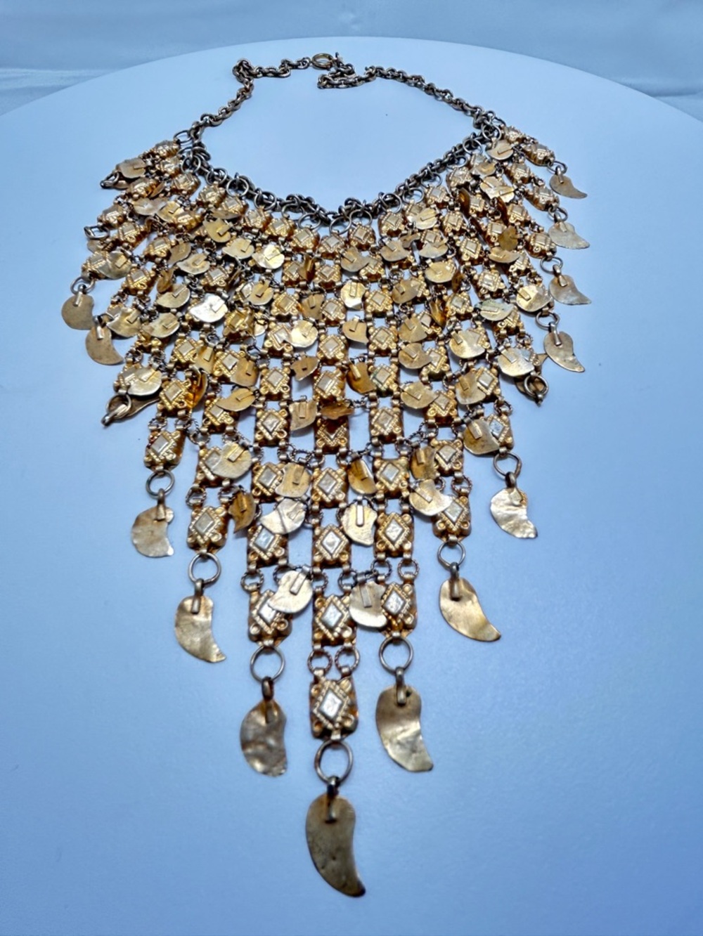Vintage Gold Chain Mail Bib Necklace, Great Movement